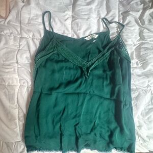 Stradivarius Dark Green Lace Cami Top